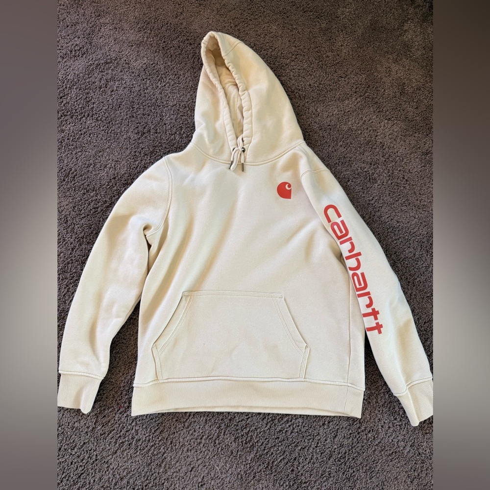 Carhartt Cream Hoodie with Red Accents